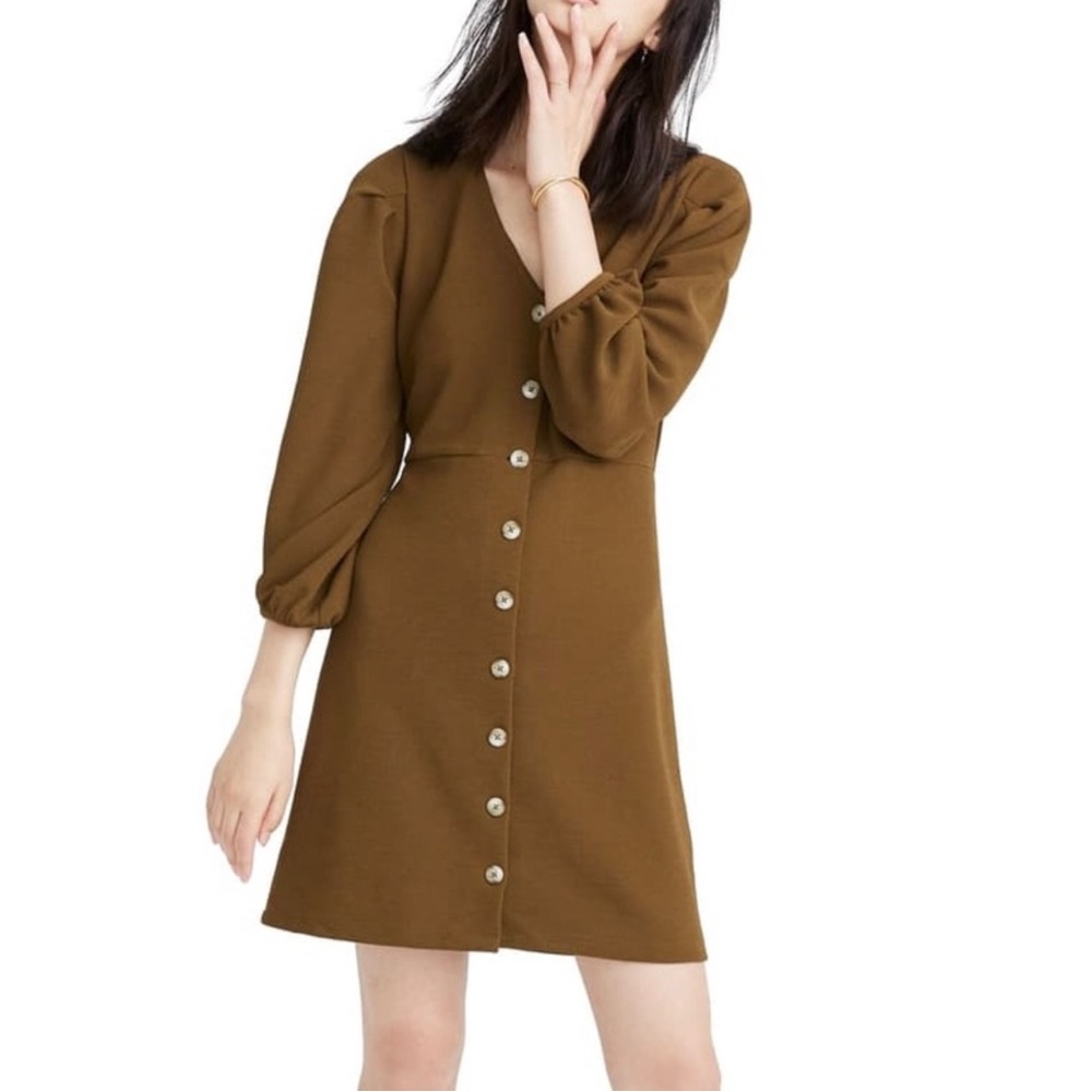 Madewell Button-Front Mini Dress in Olive Brown